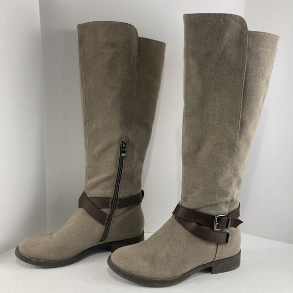 Limelight Hailey Riding‎ Taupe Buckle Boots Sz 7 Knee High Festival Fashion - Picture 1 of 14